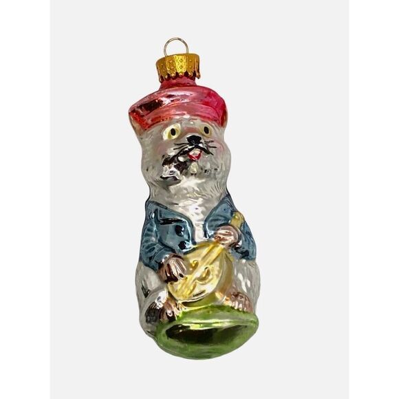 Old World Glass Radko Style Holiday Ornament Animal with Instrument Bear and Gui - Picture 2 of 16
